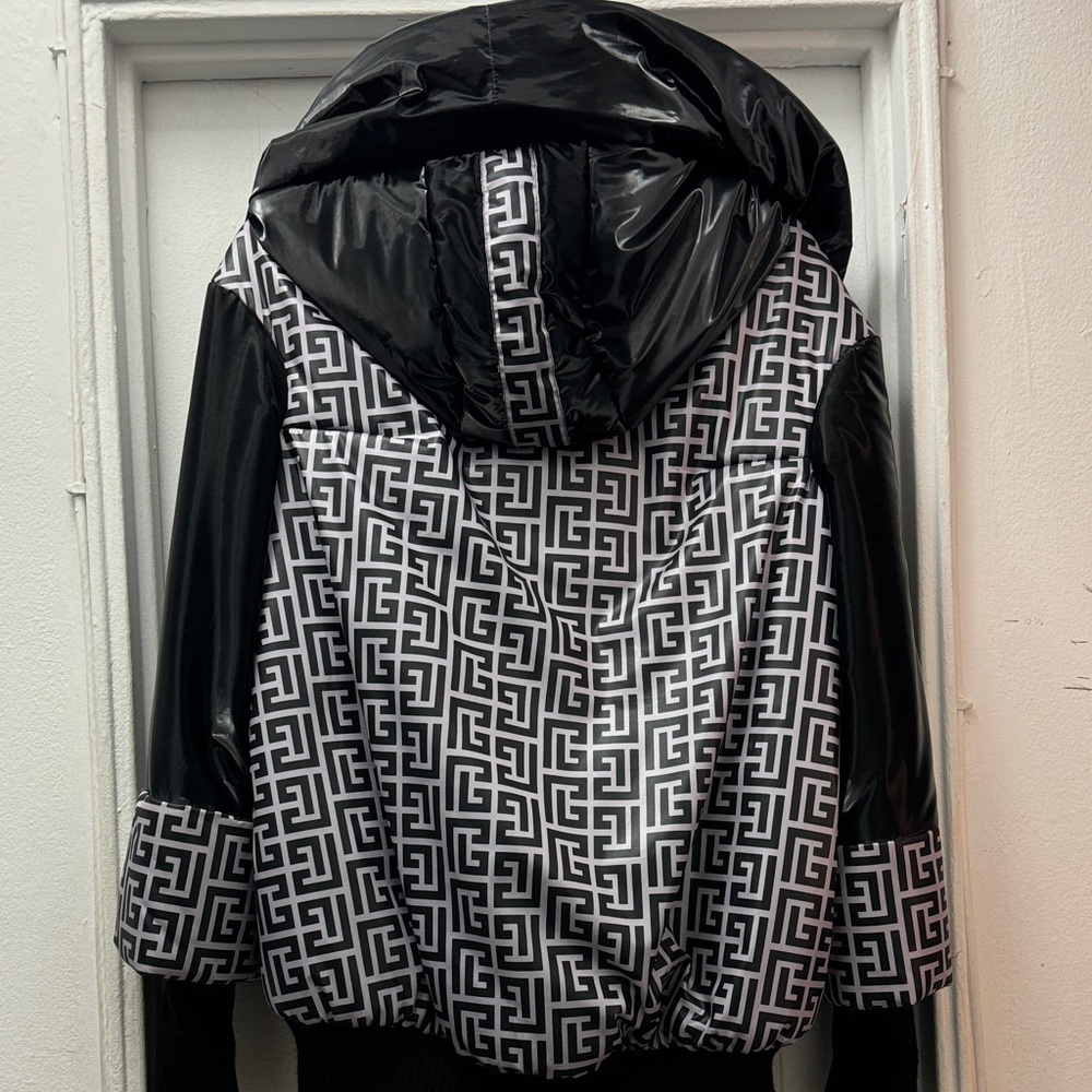 Monochrome Geometric Bomber Jacket - Black & White - Picture 4 of 10